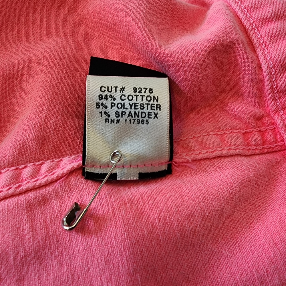 J Brand-Christopher Kane jacket denim neon pink-peach button front sz lrg 🎉 HP - Picture 15 of 16